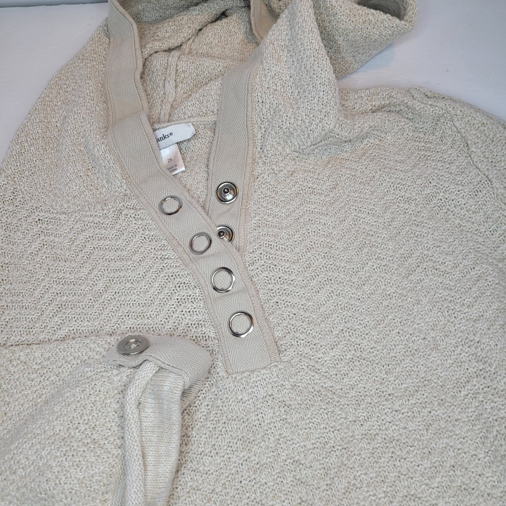 CJ Banks Ivory Hooded Henley Pullover Top‎ Size 2X Casual Lightweight